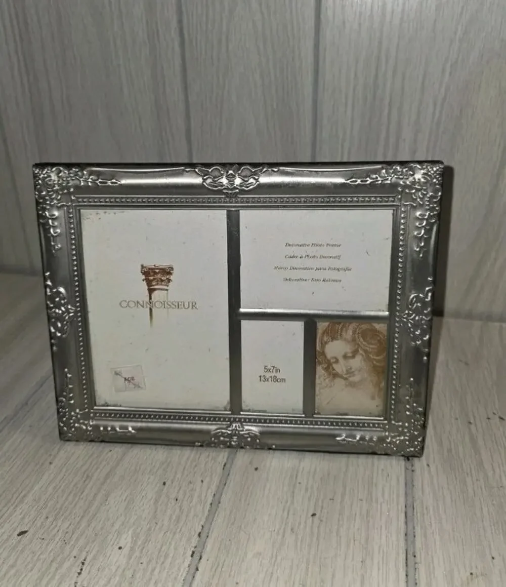 Vtg Connoisseur 4 Photo Picture Frame Silver Black Velvet Easle Back Embossed